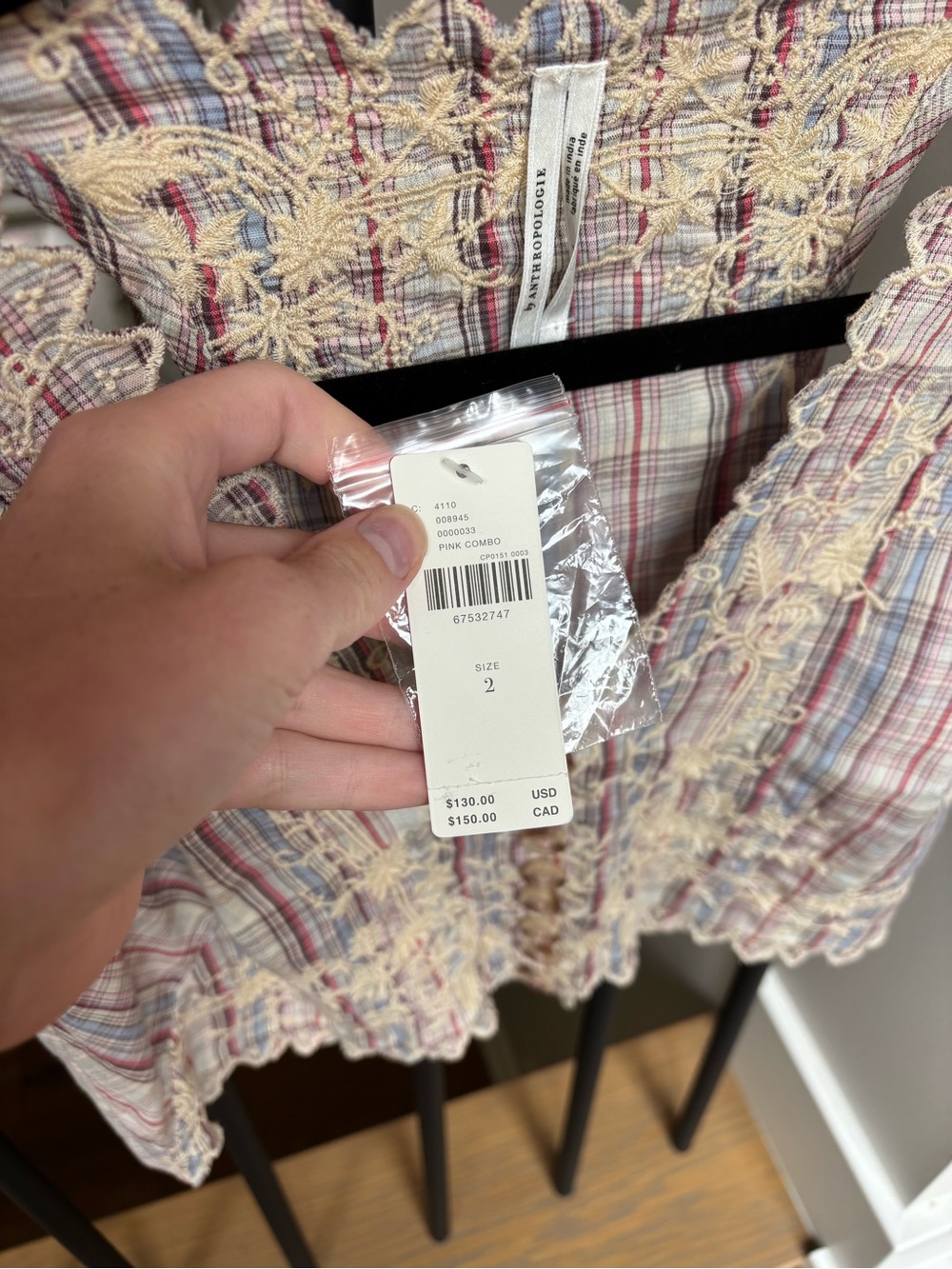 Anthropologie NWT Embroidered Cropped Button Front Tank Top - Picture 6 of 8